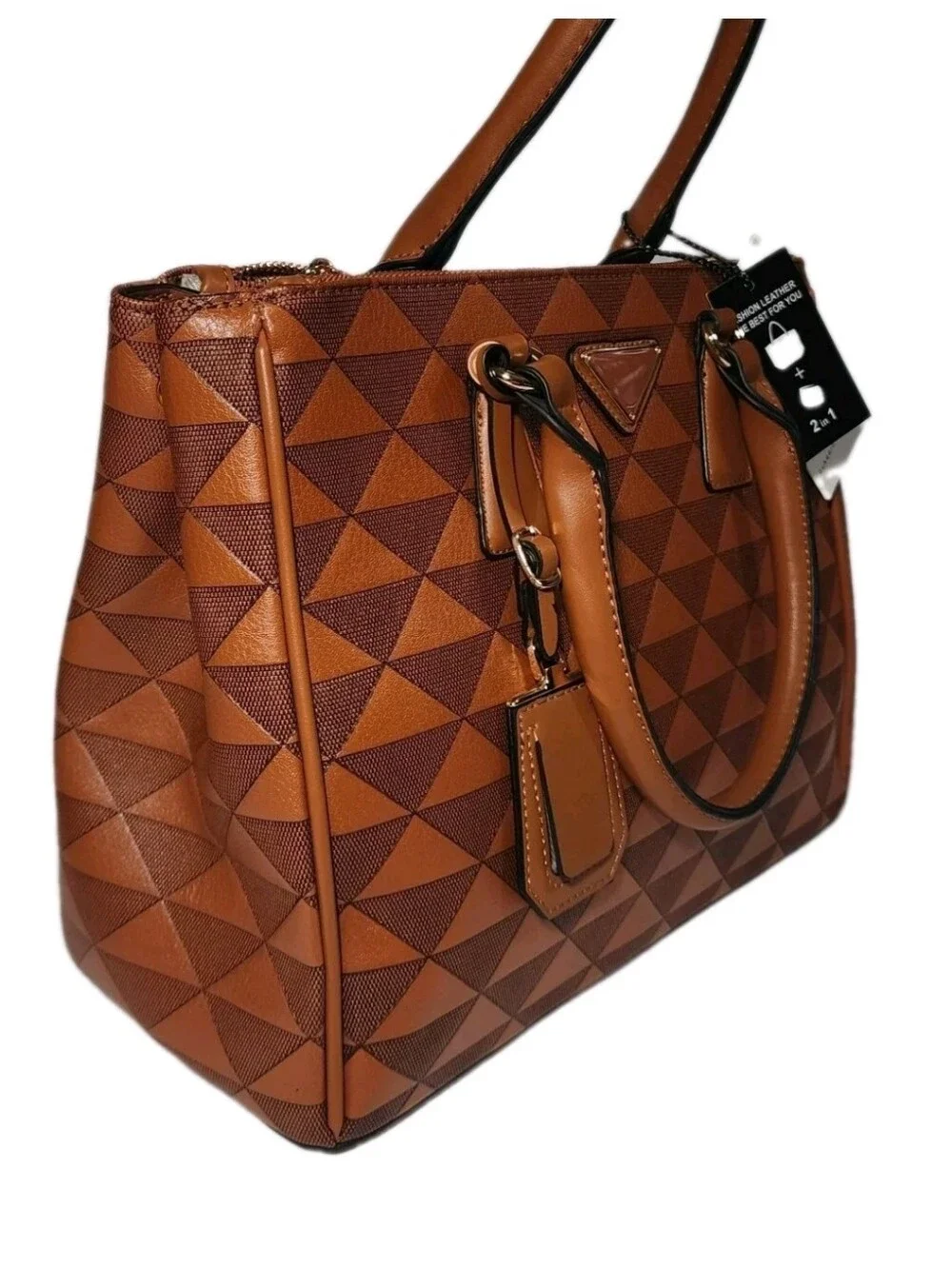 NWT Large Handbag Purse 2 In 1 Wallet Travel Bag Fashion Leather Vegan Gold Trim